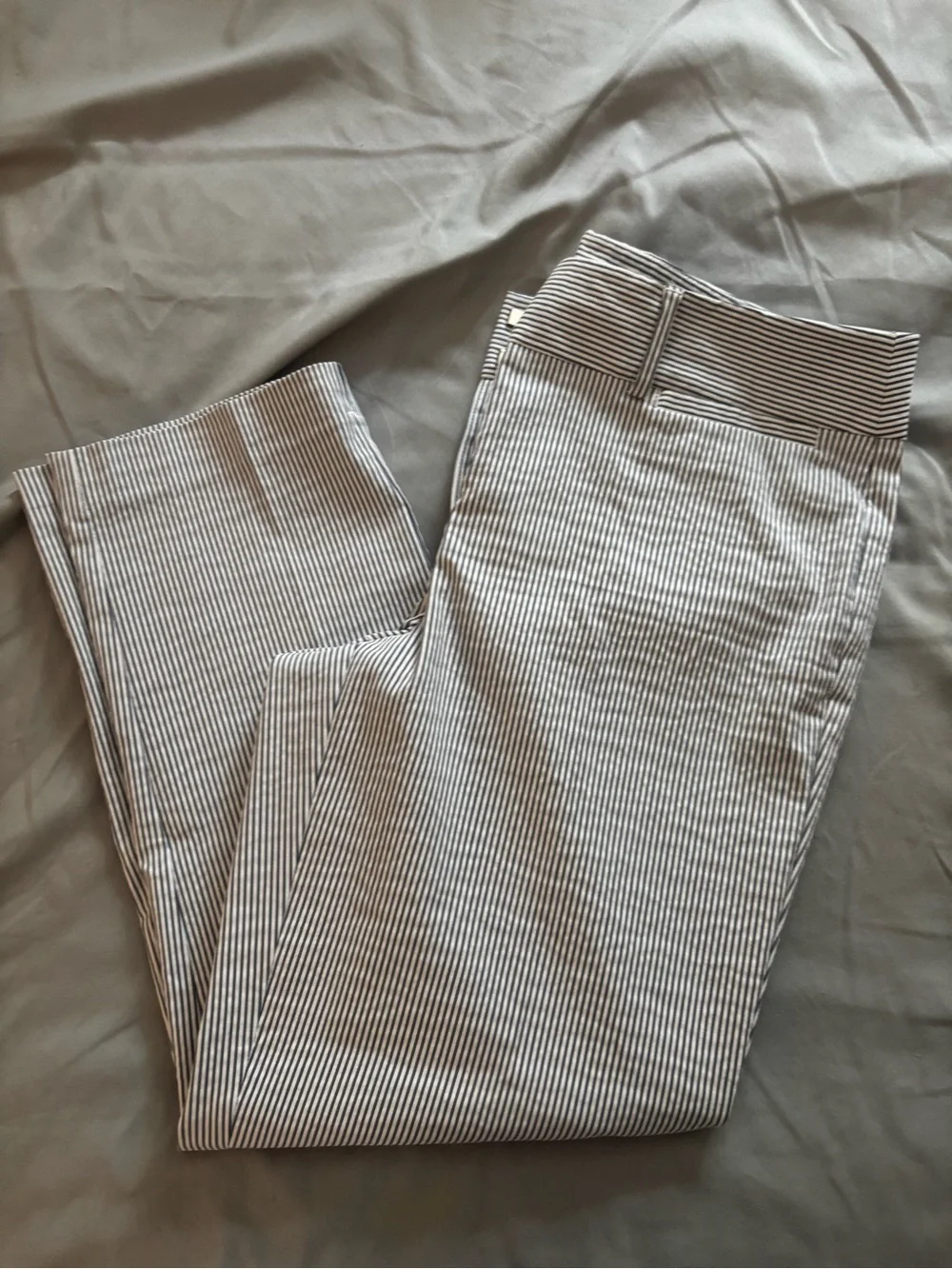 Ann Taylor Factory Signature Seersucker Ankle Pants Size 8 Blue & White Stripe